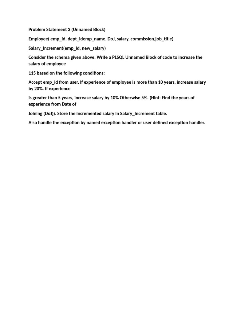 Problem Statement 3 (Unnamed Block) | PDF | Pl/Sql | Programming Paradigms