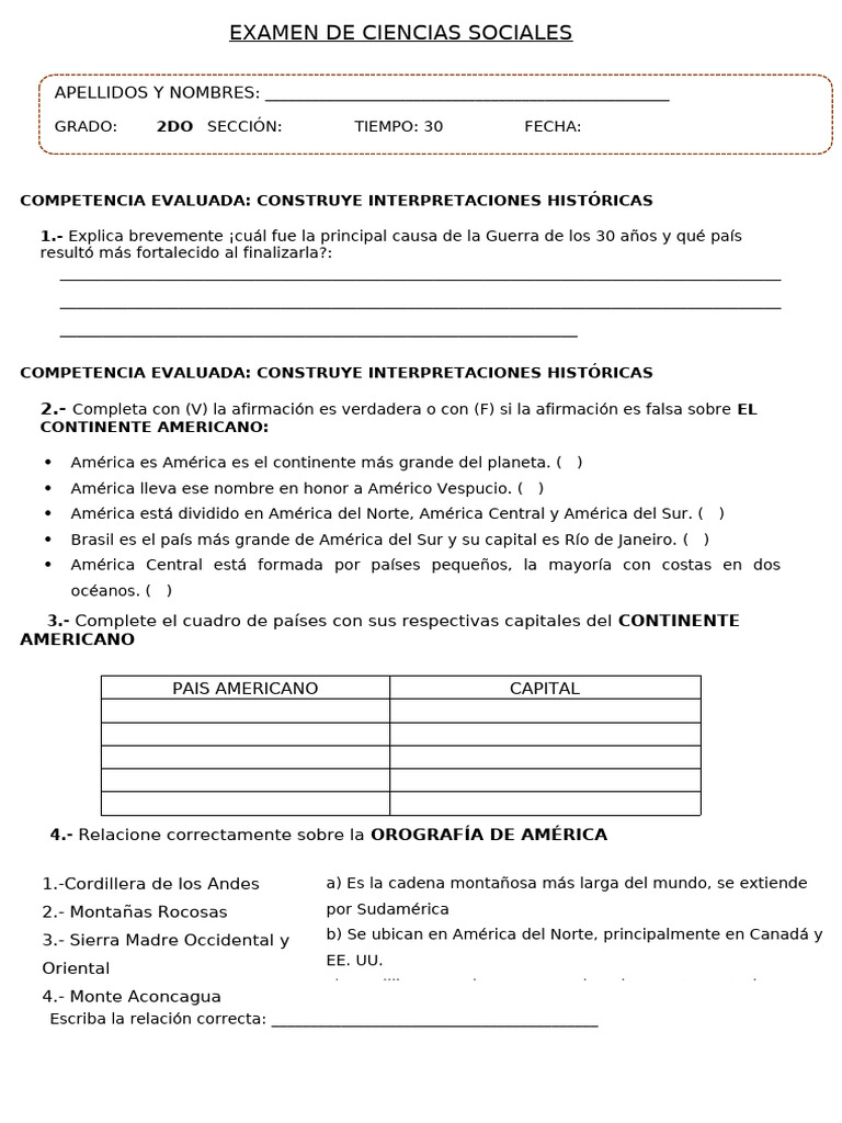 Examen de Ciencias Sociales: América | PDF | Américas | América del Sur