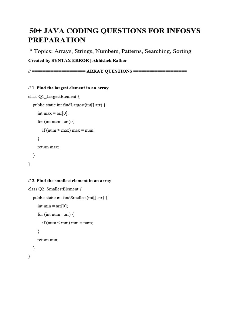 50 question in java | PDF | Software Engineering | Arithmetic