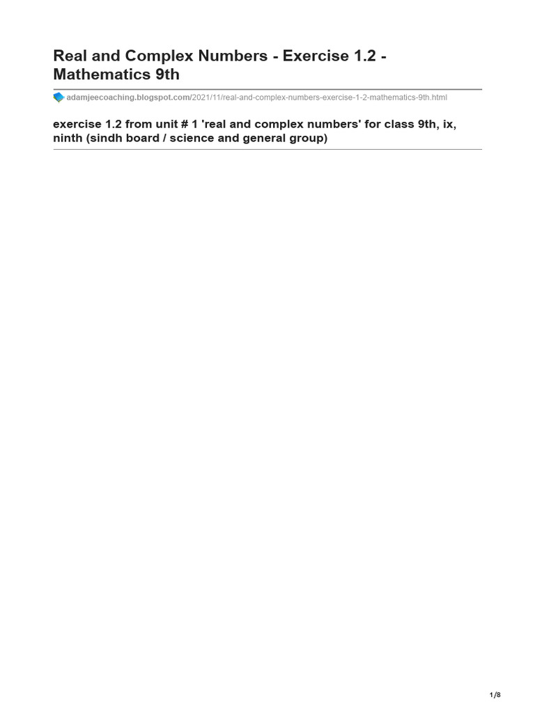 Real and Complex Numbers - Exercise 1.2 - Mathematics 9th | PDF