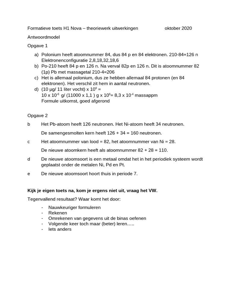 Formatieve Toets H1 Nova Versie B Theoriewerk - Uitw | PDF
