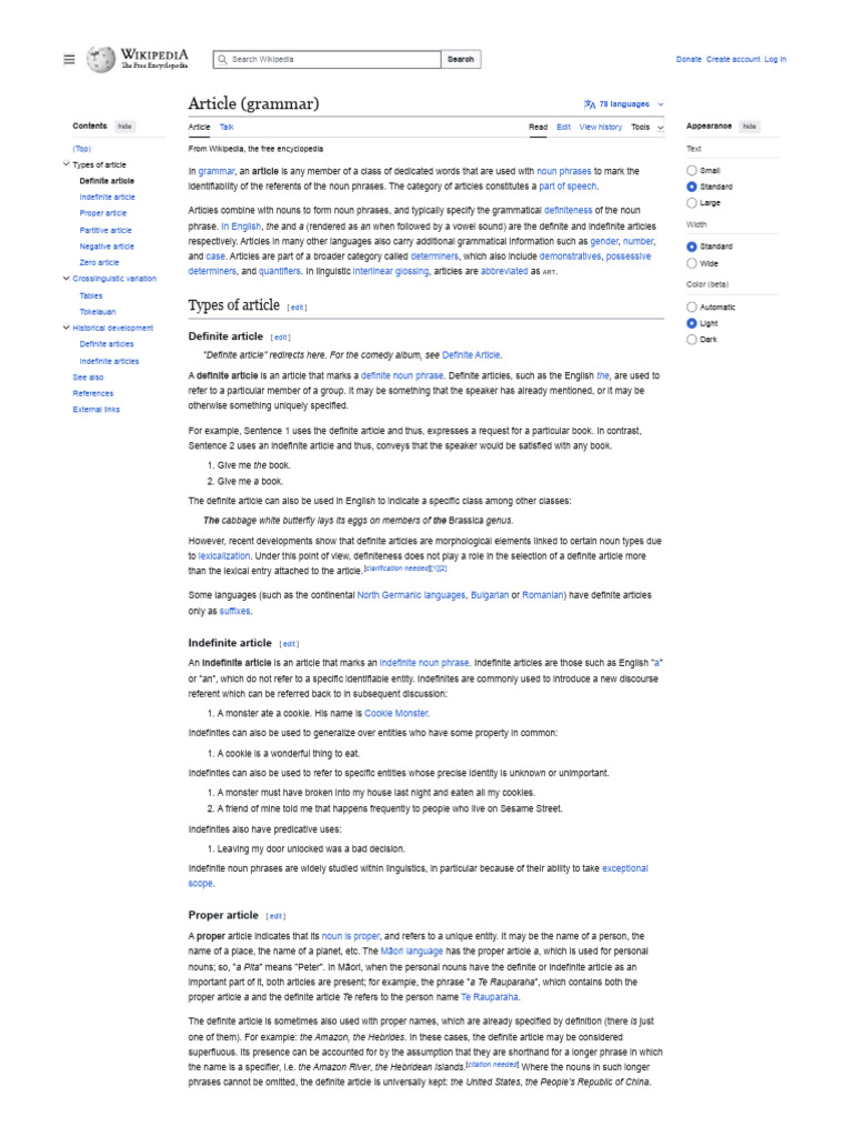 En Wikipedia Org Wiki Article Grammar Definite Article | PDF ...