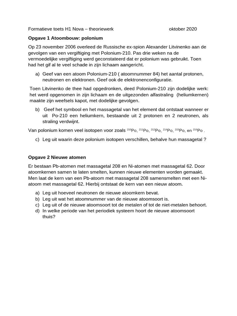 Formatieve Toets H1 Nova Versie B Theoriewerk | PDF