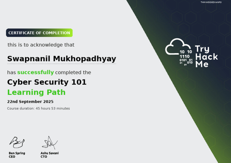 Cyber Security 101 Completion Certificate | PDF