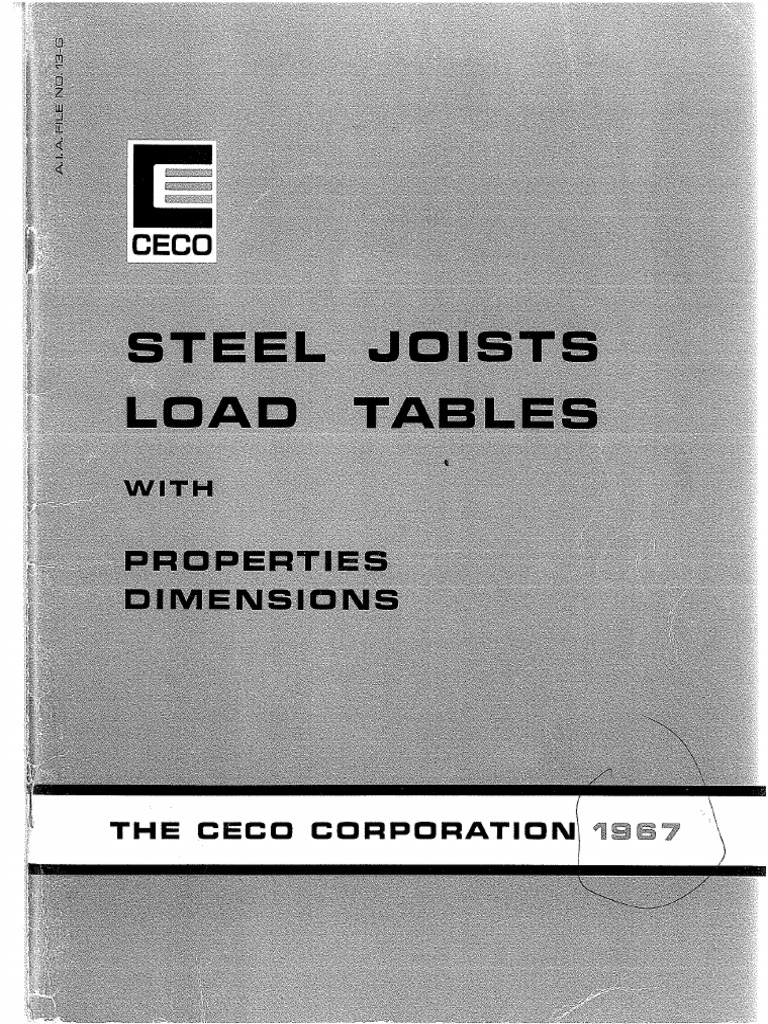 CECO 1967 Steel Joists Load Tables With Properties Dimensions | PDF