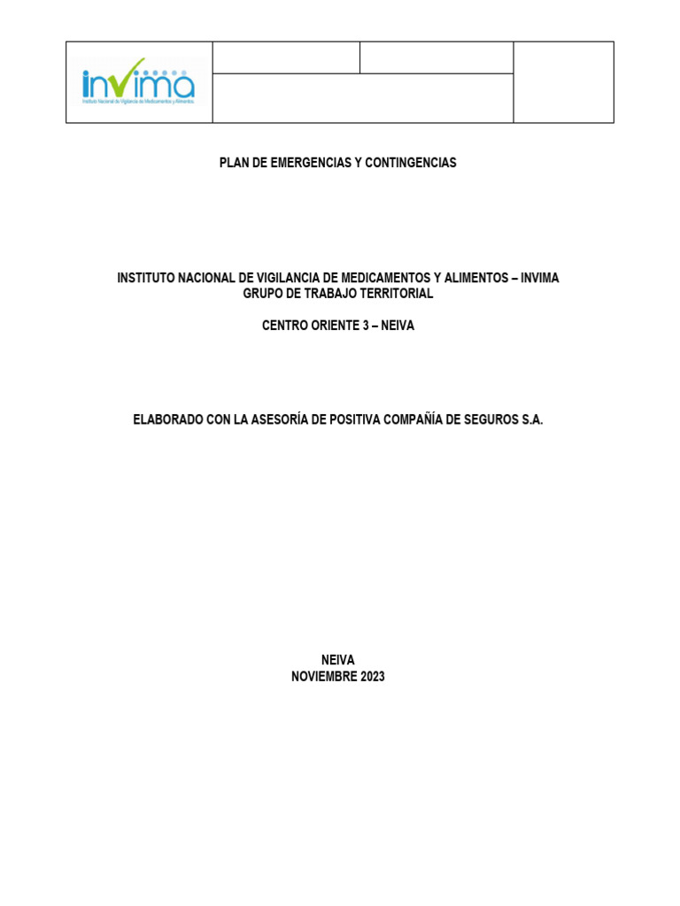 Plan de Emergencias GTT Neiva 2023 | PDF | Seguridad y salud ...