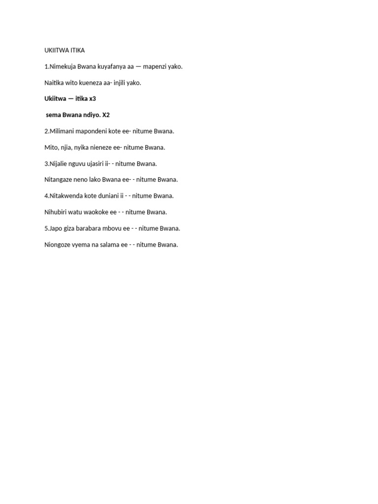 Ukitwa Itika Lyrics Overview | PDF