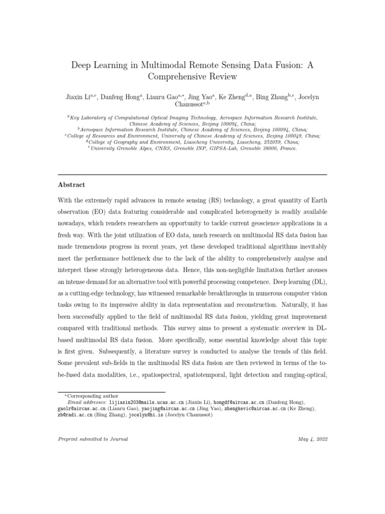 Deep Learning for Multimodal RS Fusion | PDF | Data | Deep Learning