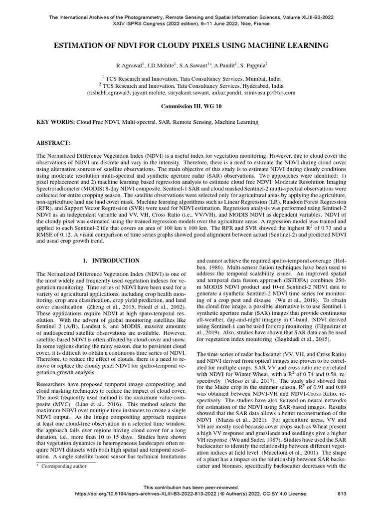 Estimation of Ndvi For Cloudy Pixels Using Machine Learning | PDF ...