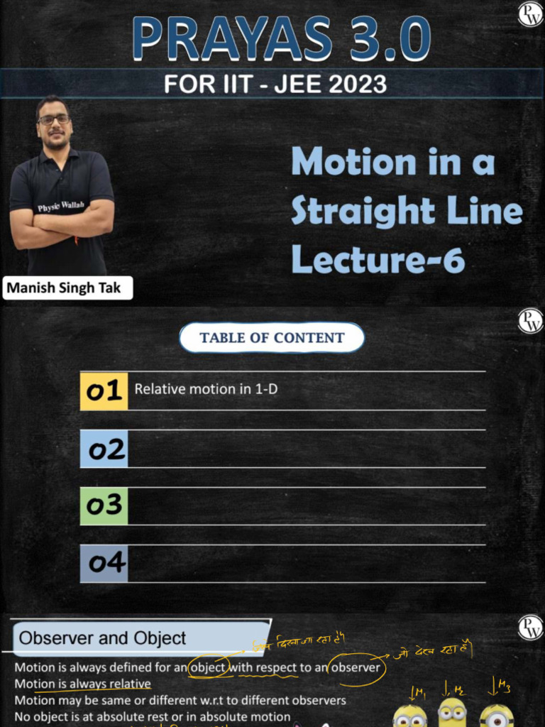 Motion in Straight Line - 06 - Class Notes (Prayas 3.0 2023) | PDF
