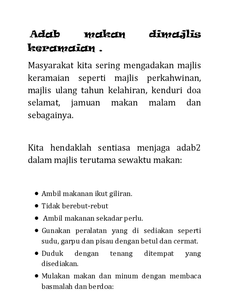 Adab Makan Dimajlis Keramain