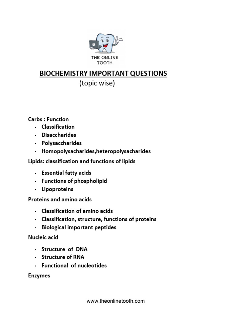 Key Biochemistry Topics and Questions | PDF | Metabolism | Biochemistry