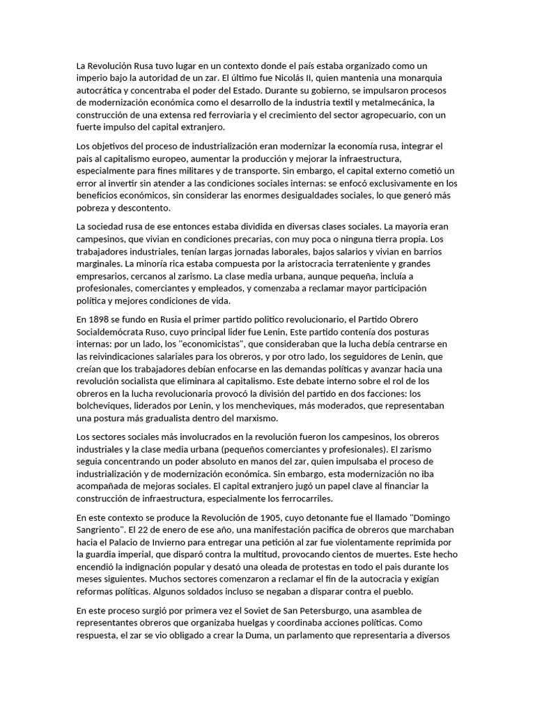 Causas y Consecuencias de la Revolución Rusa | PDF | revolución rusa ...