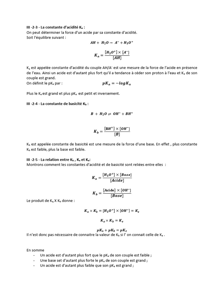 Constantes d'acidité et pH en solutions | PDF | Ph | Constante d'acidité