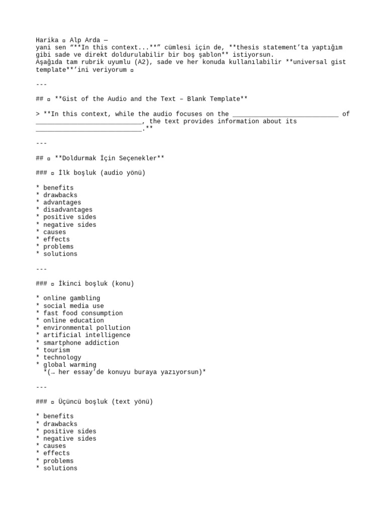 Universal Gist Template for Essays | PDF
