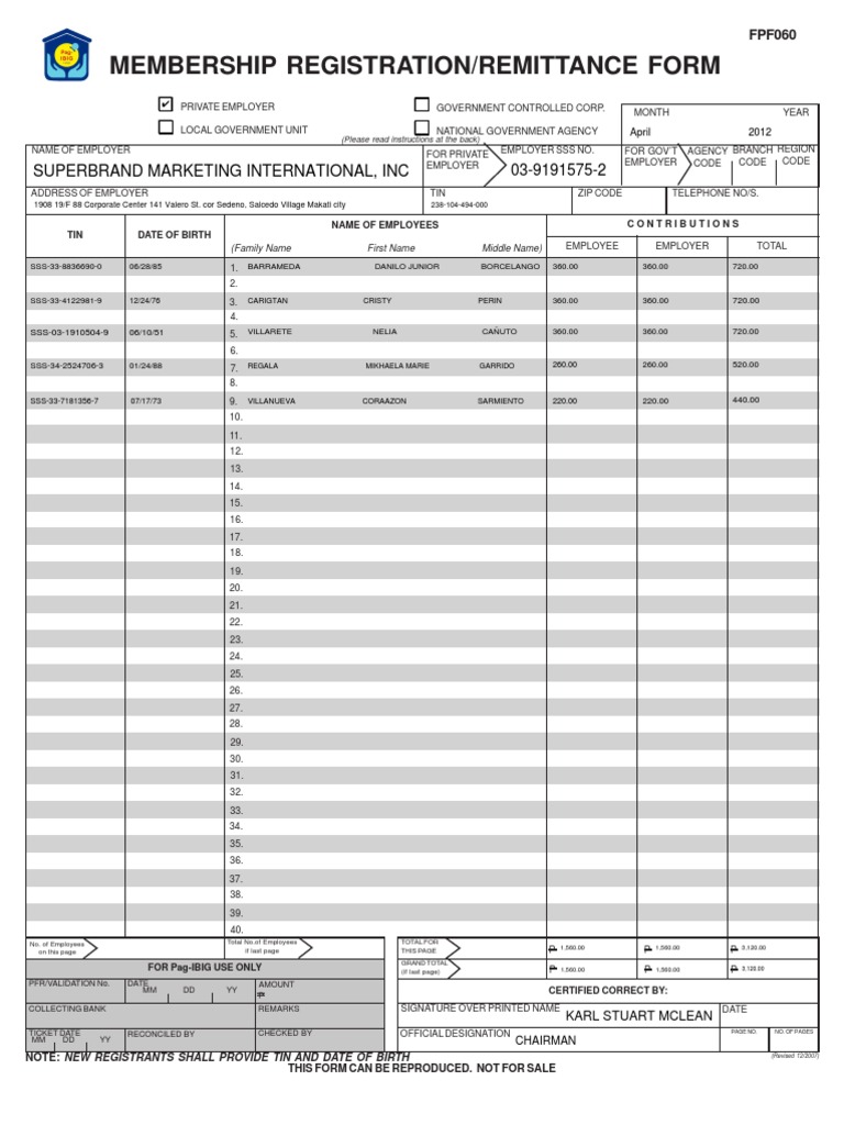 PagIBIG Data Form PDF Employment Business
