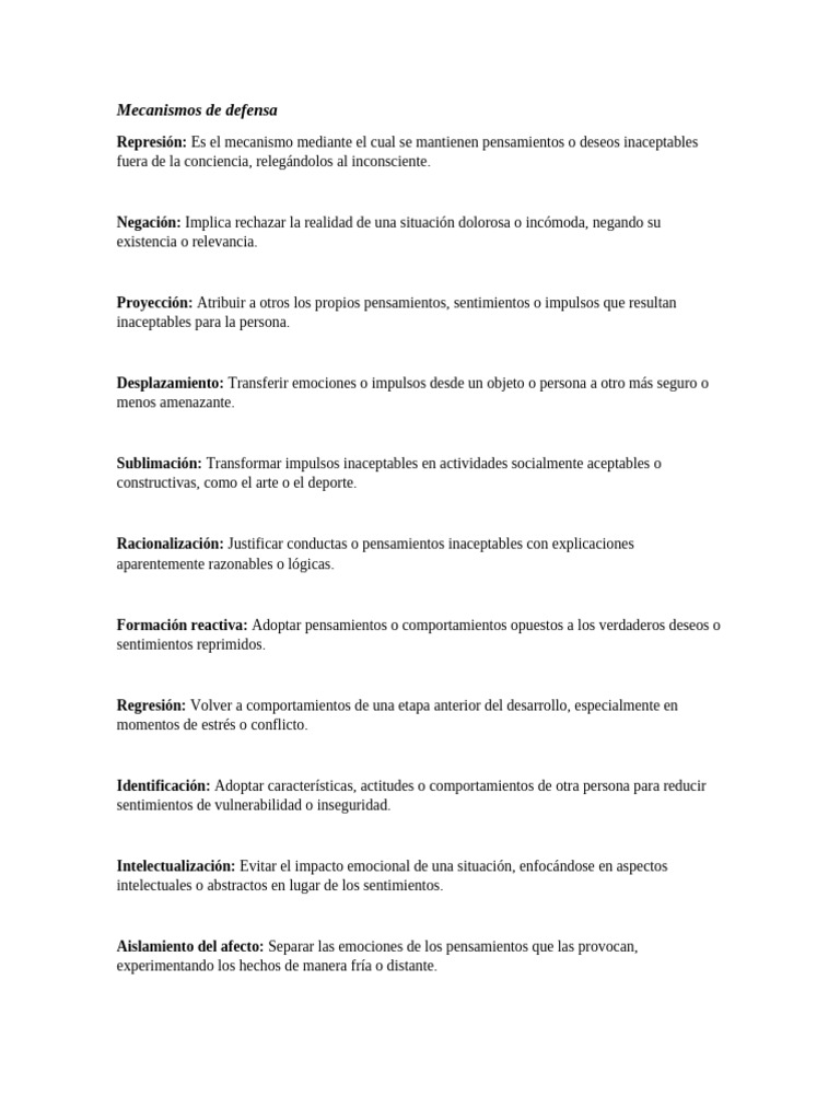 Mecanismos de Defensa Psicológicos | PDF | Pensamiento | Las emociones
