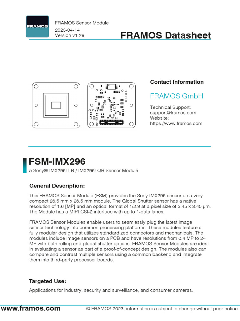 Framos 07072023 FSM-IMX296 Datasheet | PDF | Shutter (Photography ...