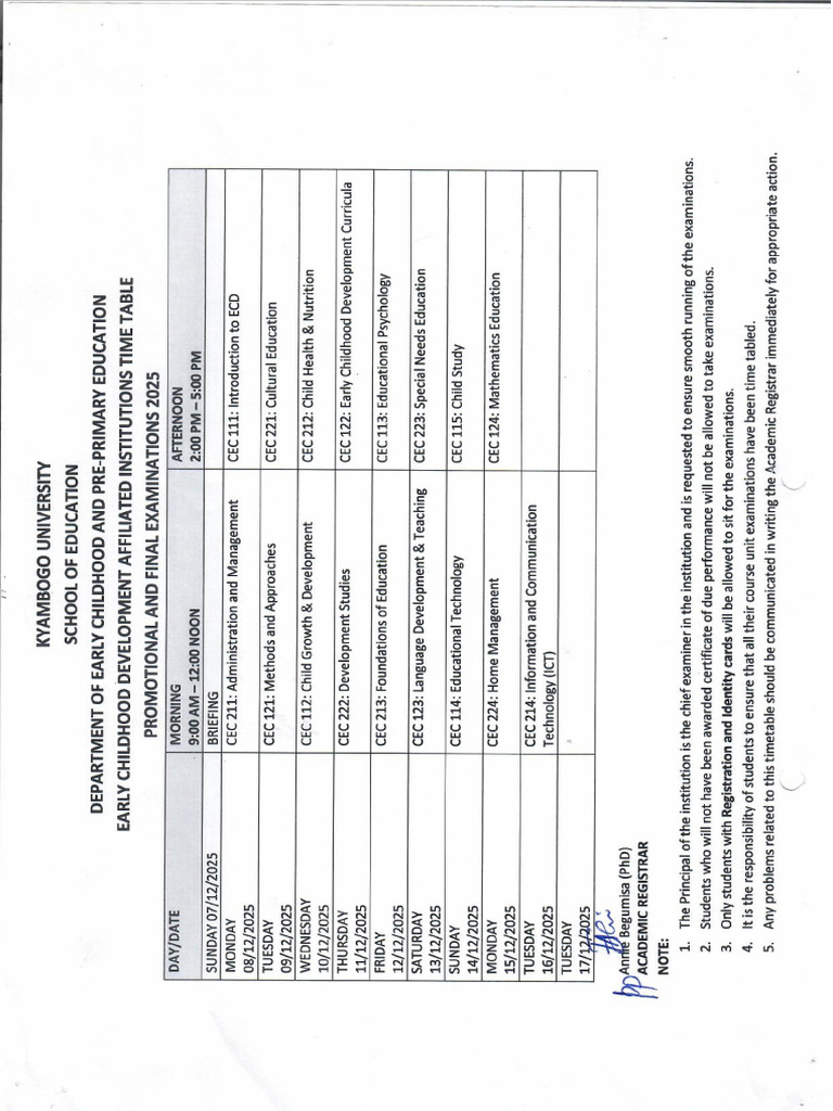 2024 Ecd Timetable - December 2025 | PDF