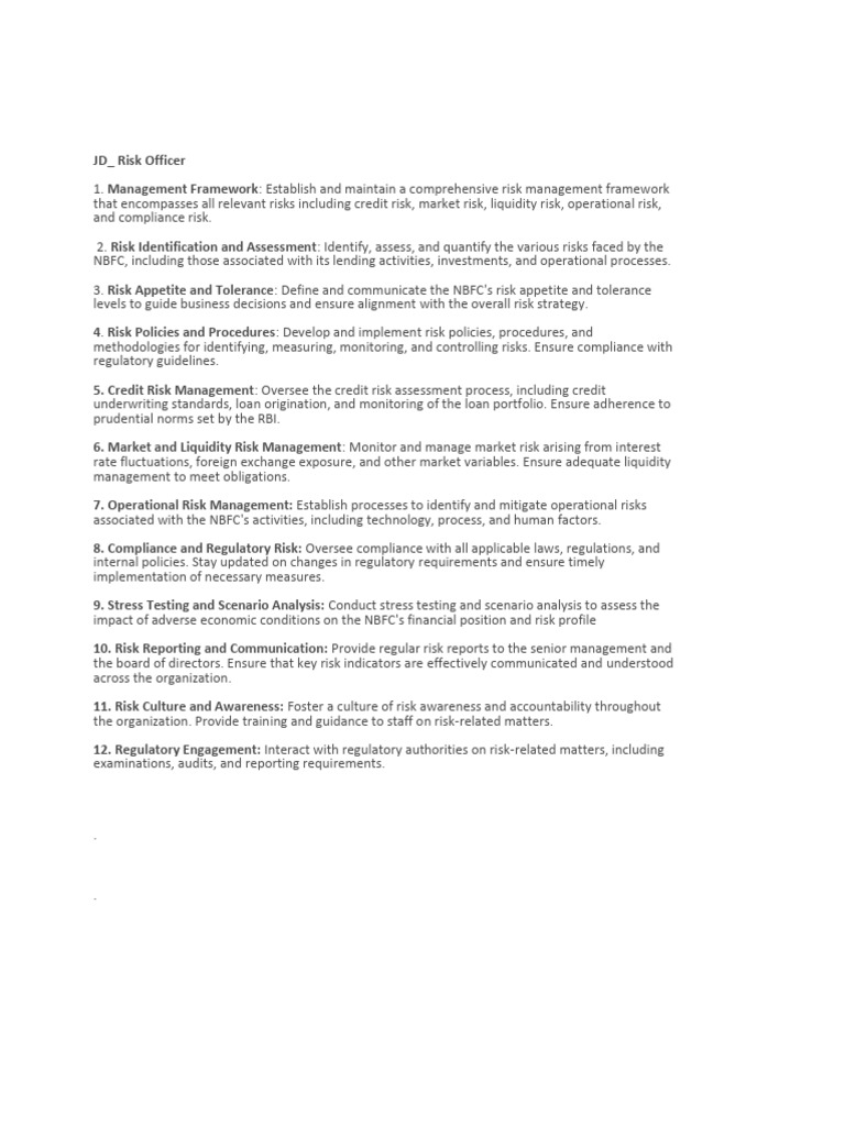 Risk Officer Job Description Overview | PDF
