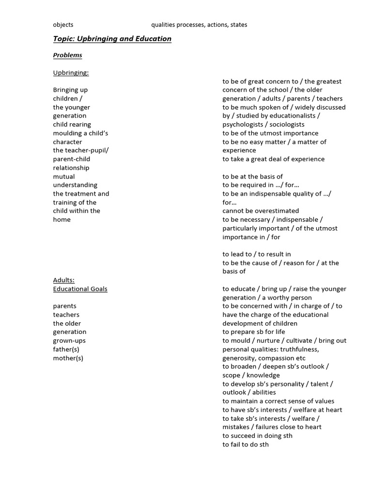 Topical Vocabulary Upbringing Useful Words and Expressions To Discuss ...