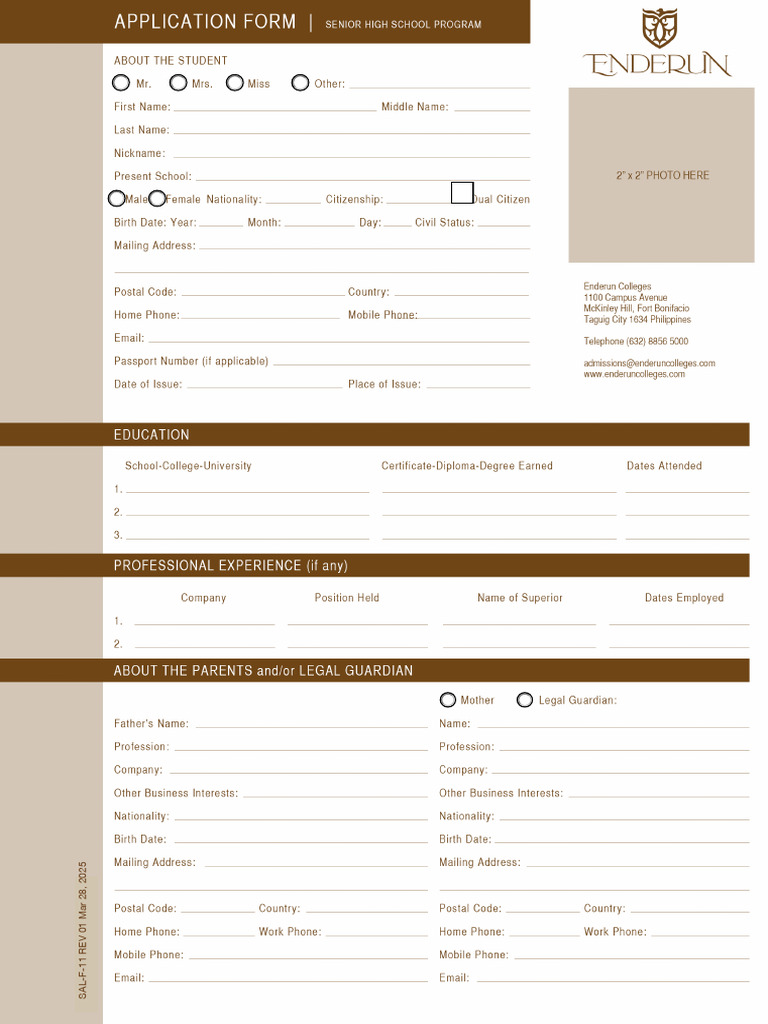 Shs Application Form | PDF