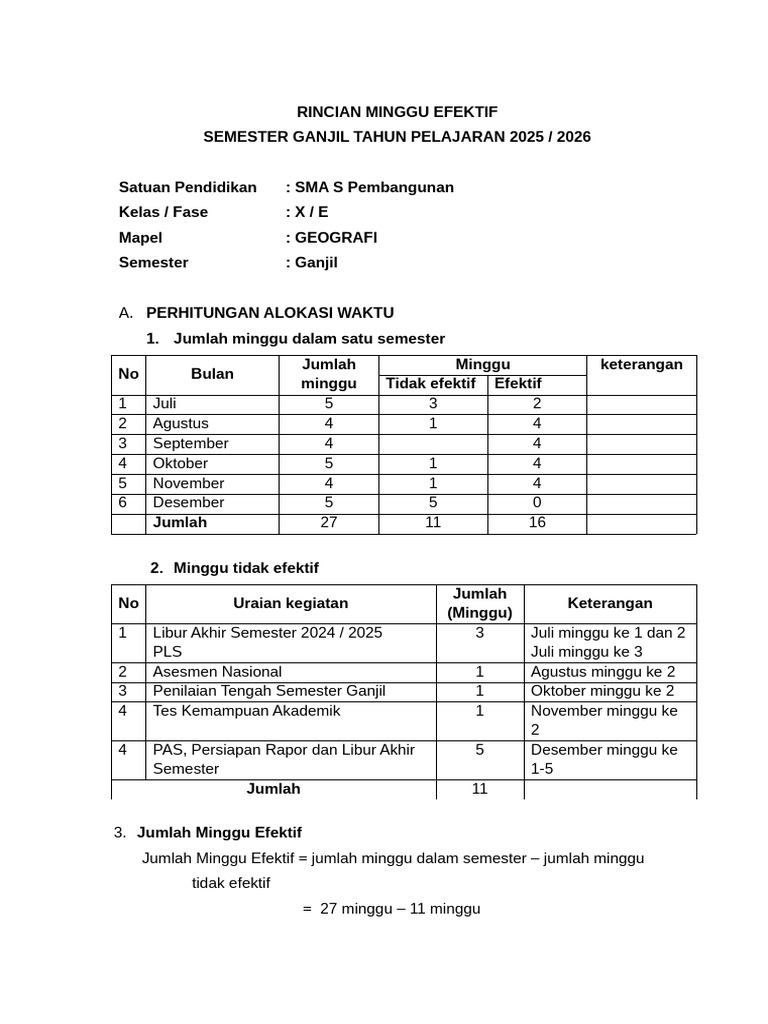 Contoh RINCIAN MINGGU EFEKTIF GEO | PDF