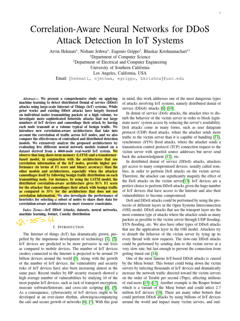 DDoS Detection in IoT via Neural Networks | PDF | Denial Of Service ...