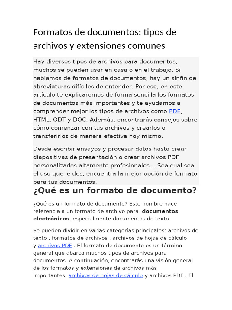 Significado y tipos de formatos ODT | PDF | Formato de archivo | HTML