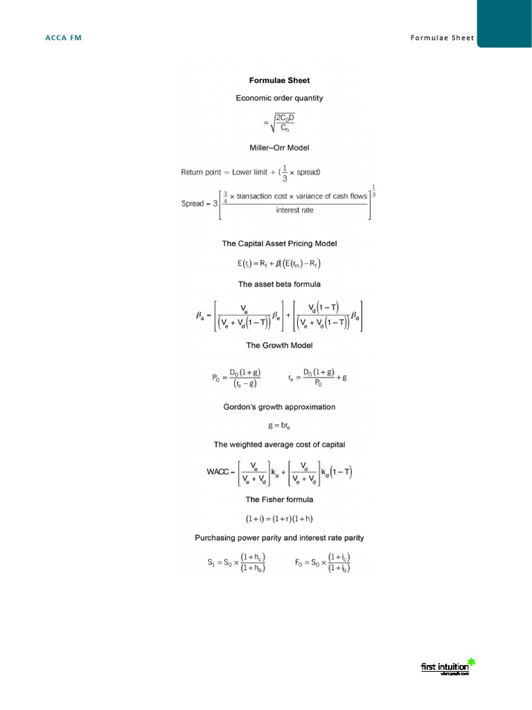 FM Formula Sheet | PDF