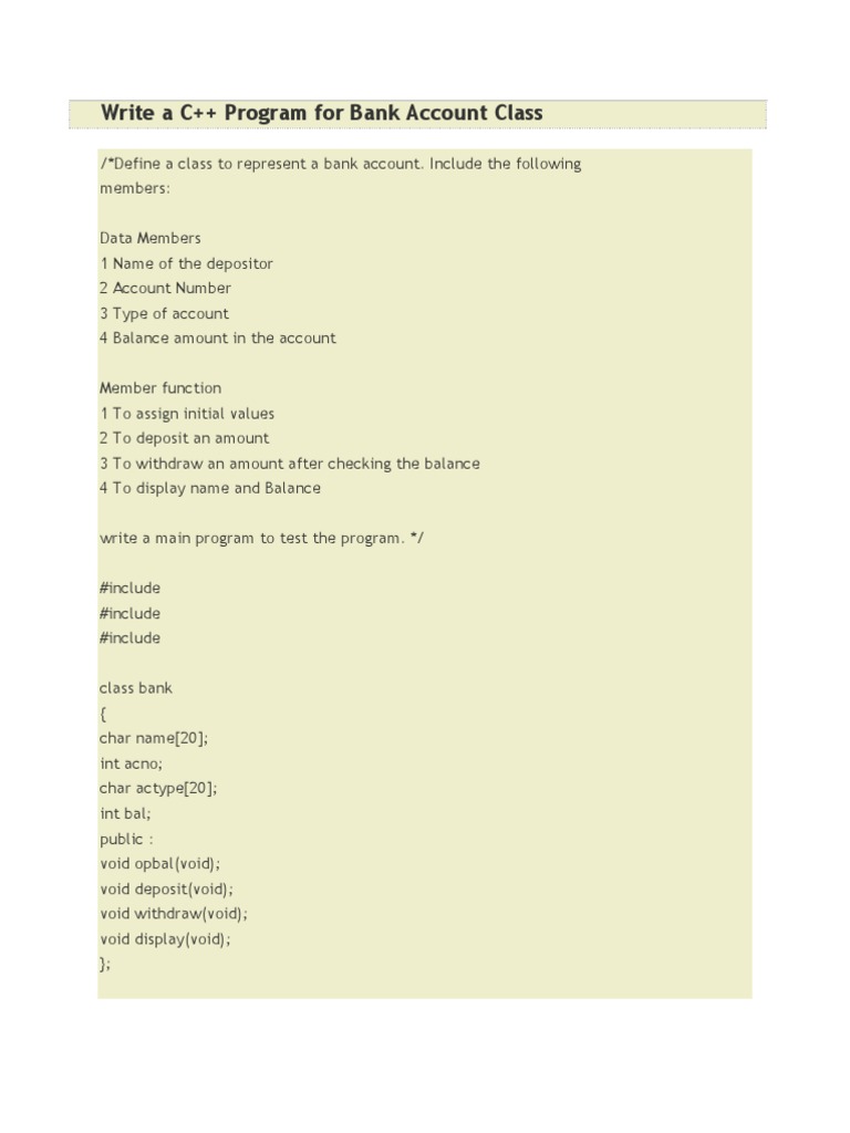C++ Bank Account Class Program | PDF | Business | Finance & Money ...