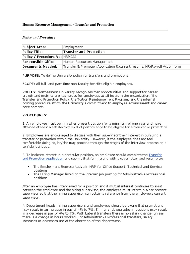 Transfer and Promotion Policy Guide | PDF | Employment | Human Resource ...