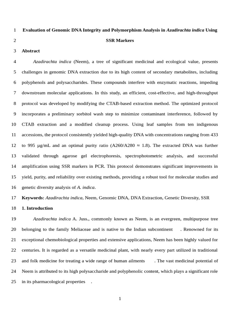 Optimized DNA Extraction from Neem | PDF | Polymerase Chain Reaction ...