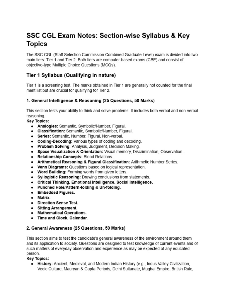 SSC CGL Exam Syllabus & Key Topics | PDF | Statistics | Public Finance
