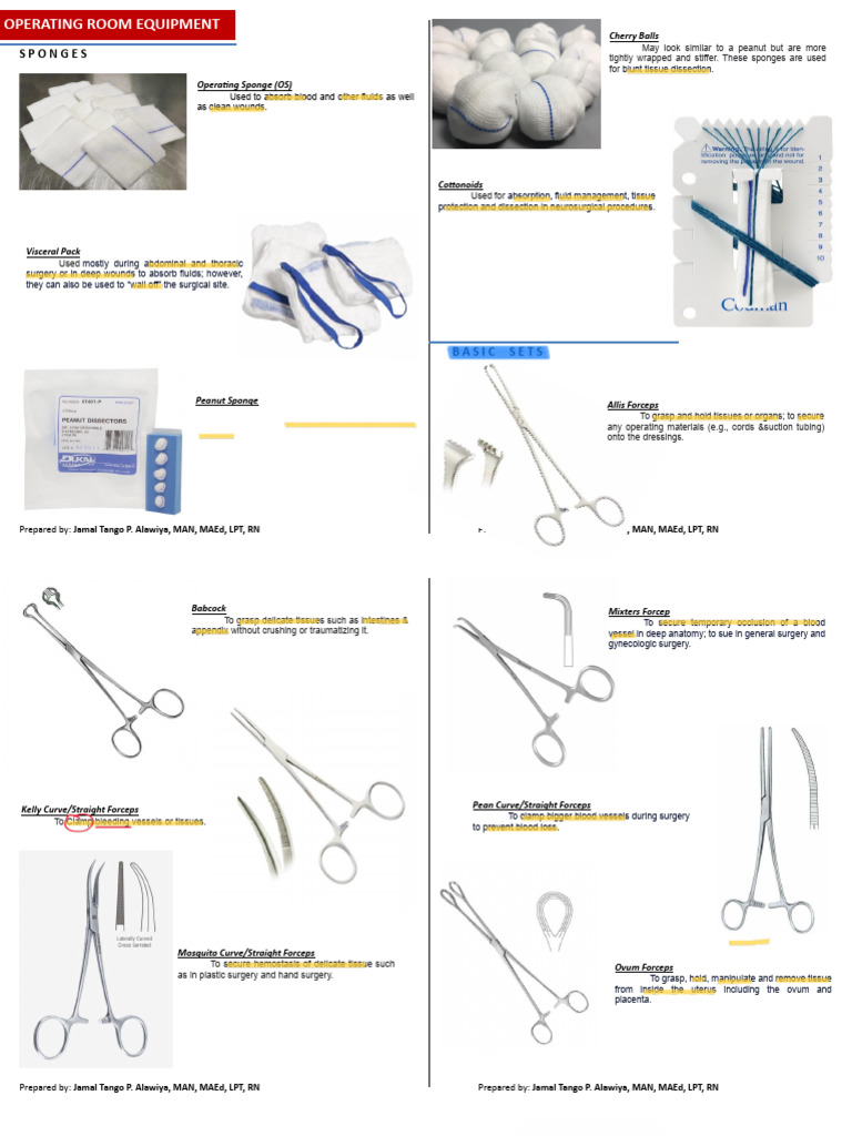 Essential Operating Room Sponges & Tools | PDF | Surgical Suture | Surgery