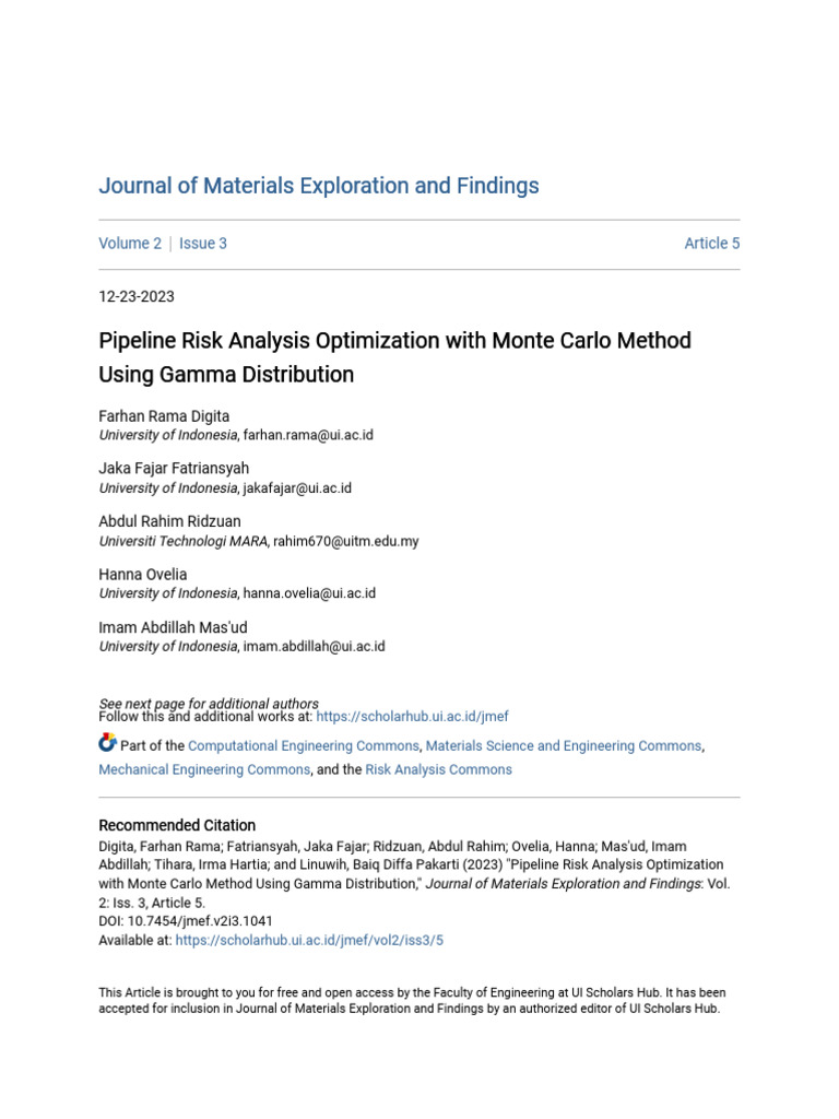 Pipeline Risk Analysis Optimization with Monte Carlo Method Using Gamma ...