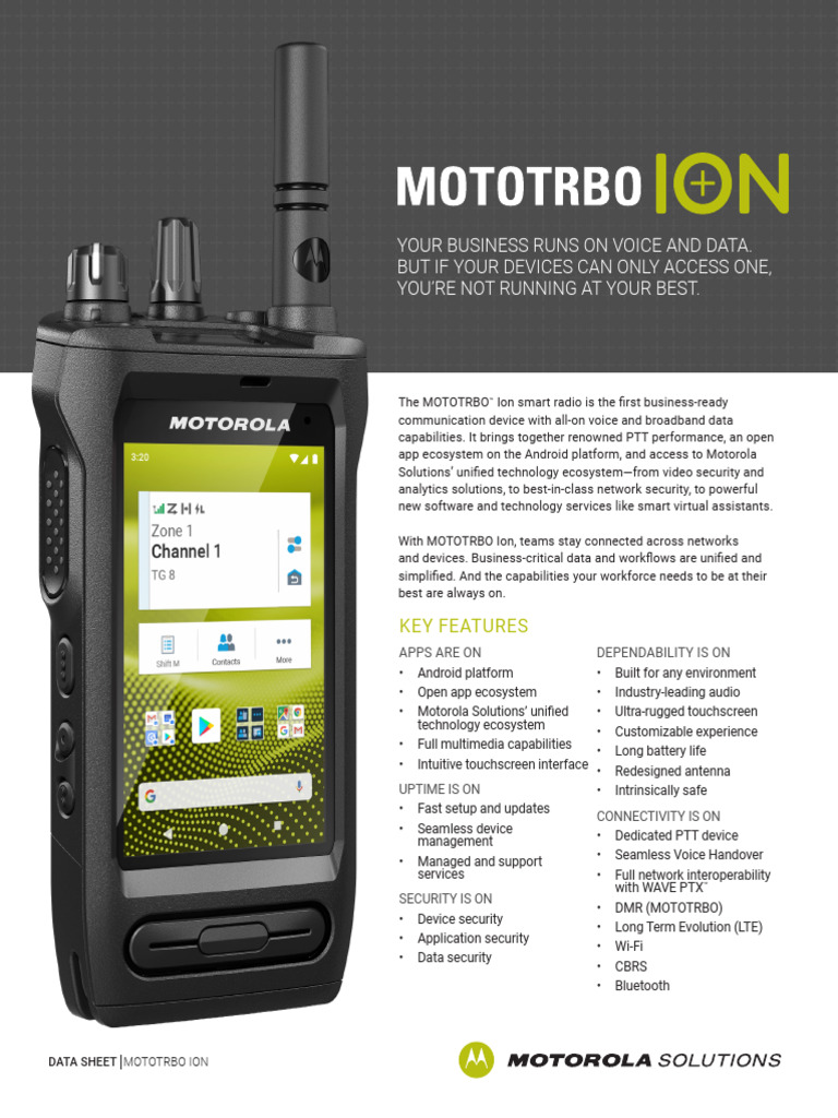 MOTOTRBO Ion Smart Radio Data Sheet | PDF | Microphone | Wi Fi