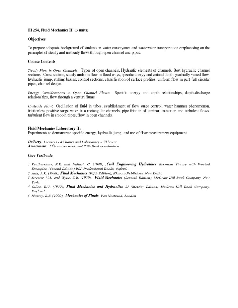 Fluid Mechanics II Course Overview | PDF