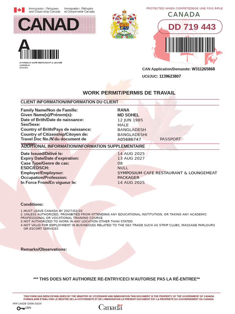 Canada Work Permit | PDF | International Law | Government And Personhood