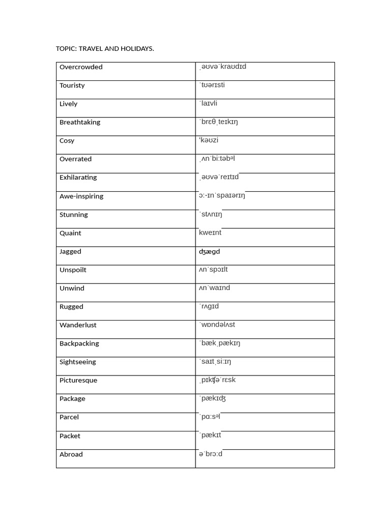 Travel Vocabulary for Adventurers | PDF