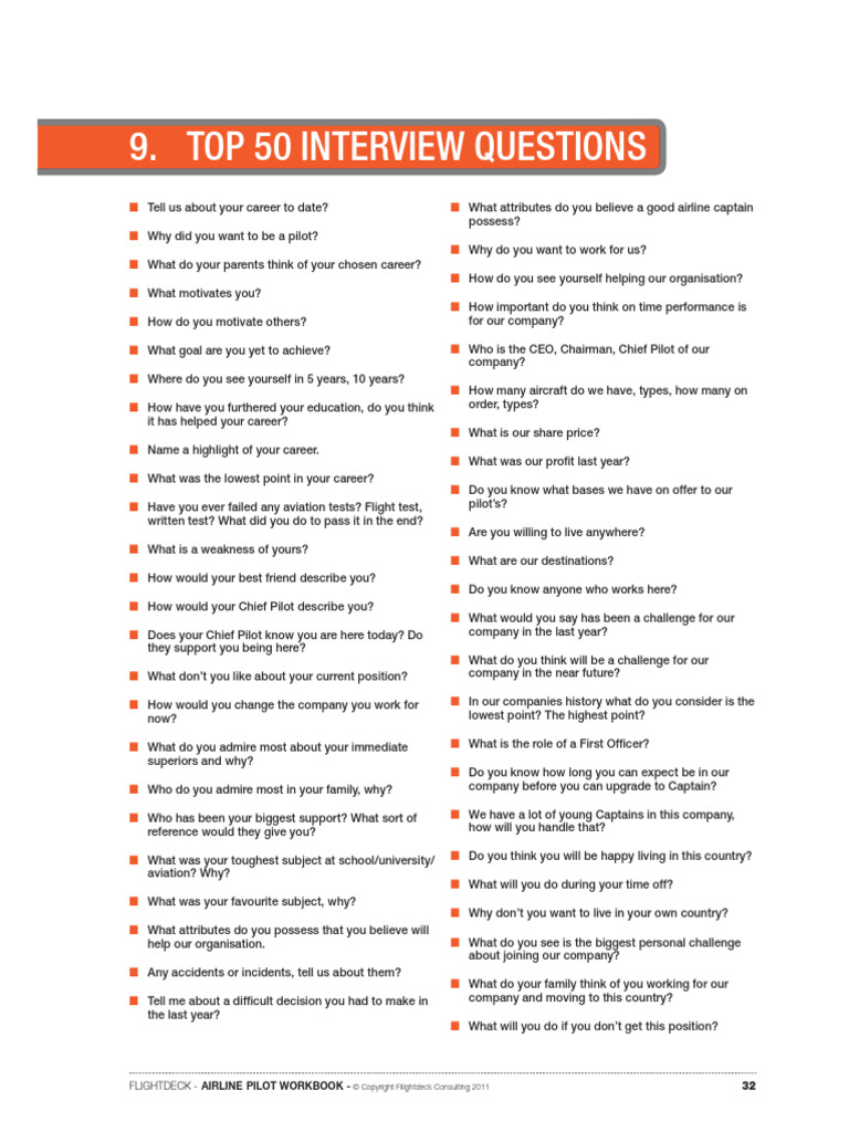 Top 50 Pilot Interview Questions | PDF | Aviation Safety | Civil Aircraft