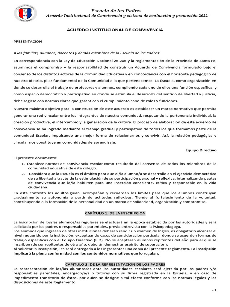 Acuerdo de Convivencia Escolar 2022 | PDF | Evaluación | Enseñando