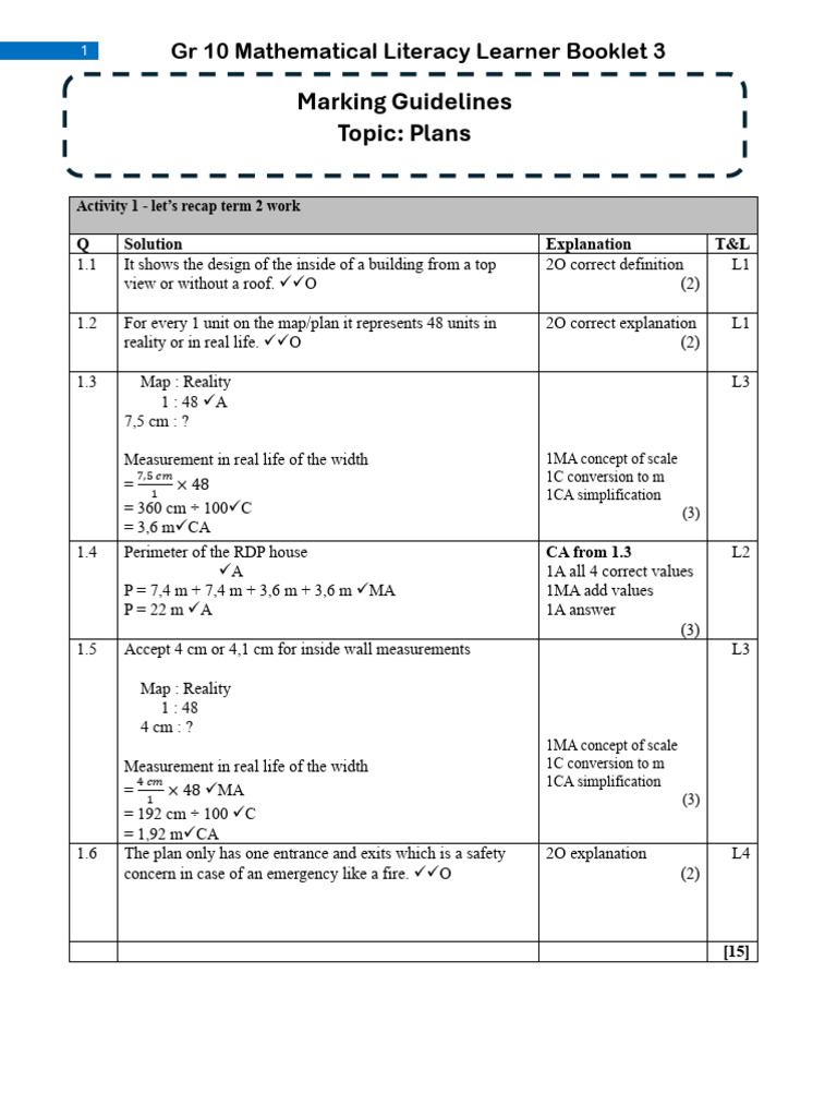 Gr 10 Math Literacy: Scale & Plans Guide | PDF | Rounding