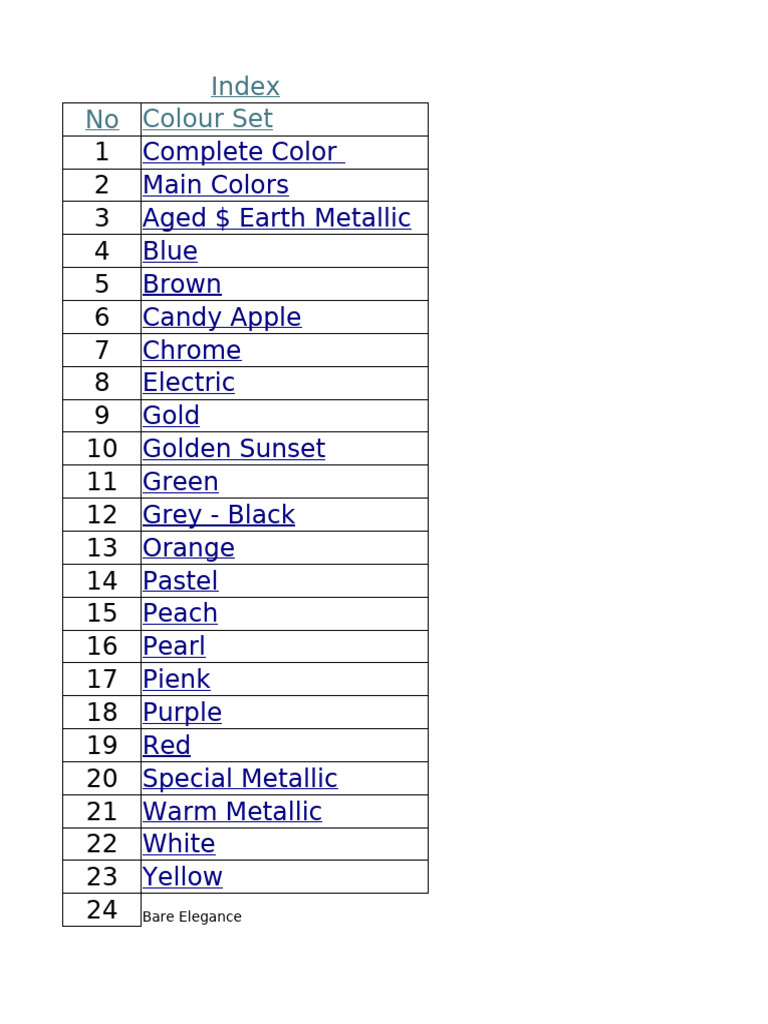 Comprehensive Color Set Index | PDF | Blue | Brown