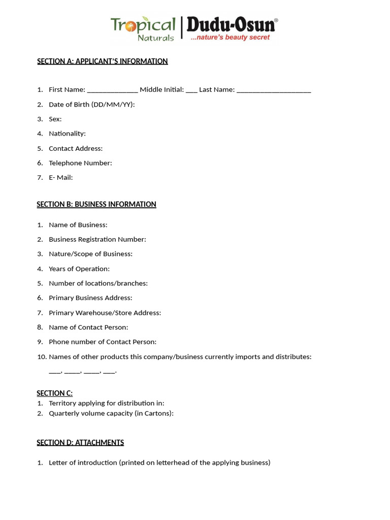 Distribution Application Form | PDF