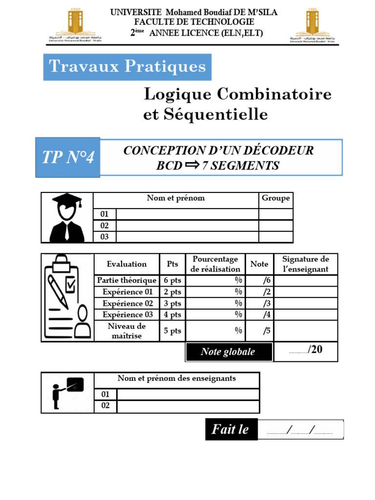 Conception d'un décodeur BCD 7 segments | PDF | Fonction logique ...
