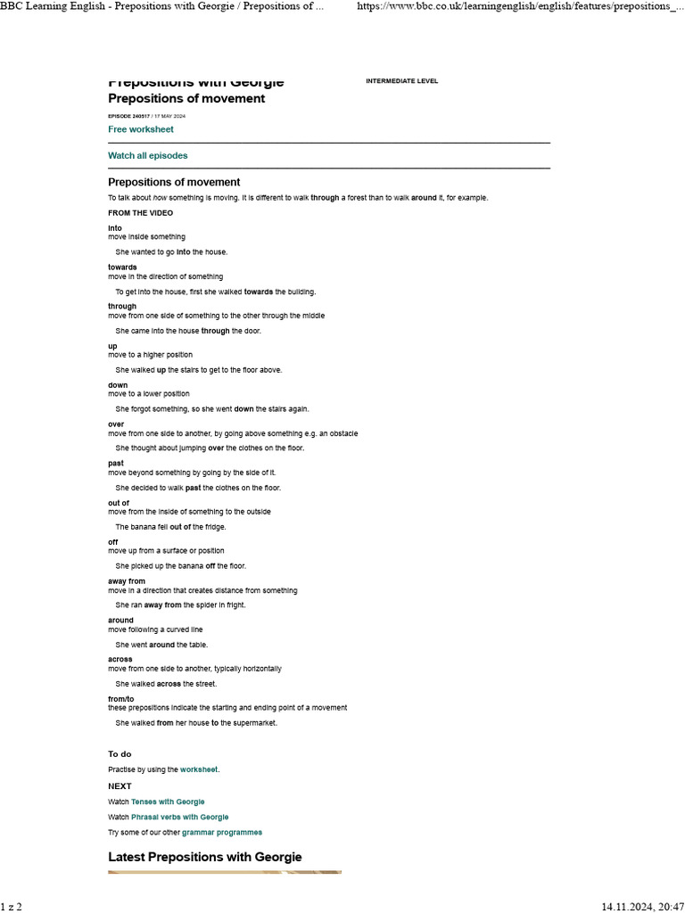Prepositions of Movement with Georgie | PDF | English Language ...