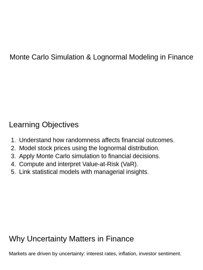 Monte Carlo Simulation & Lognormal Modeling in Finance | PDF | Monte ...