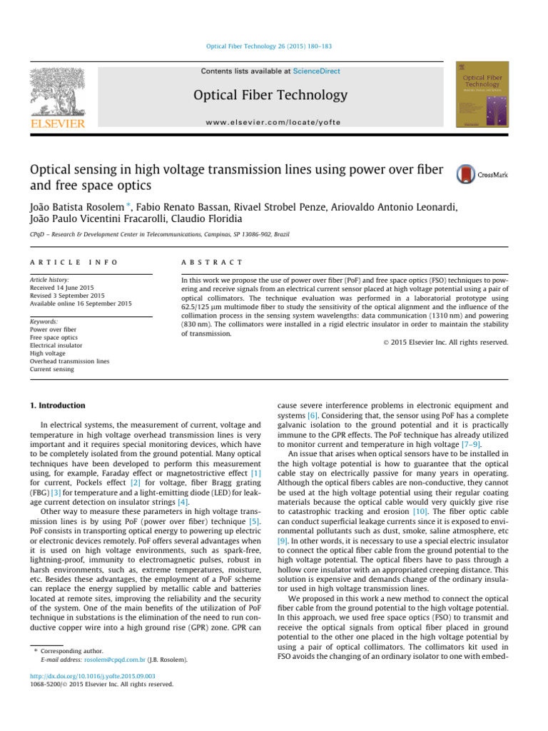 Optical Sensing for High Voltage Lines | PDF | Optical Fiber ...