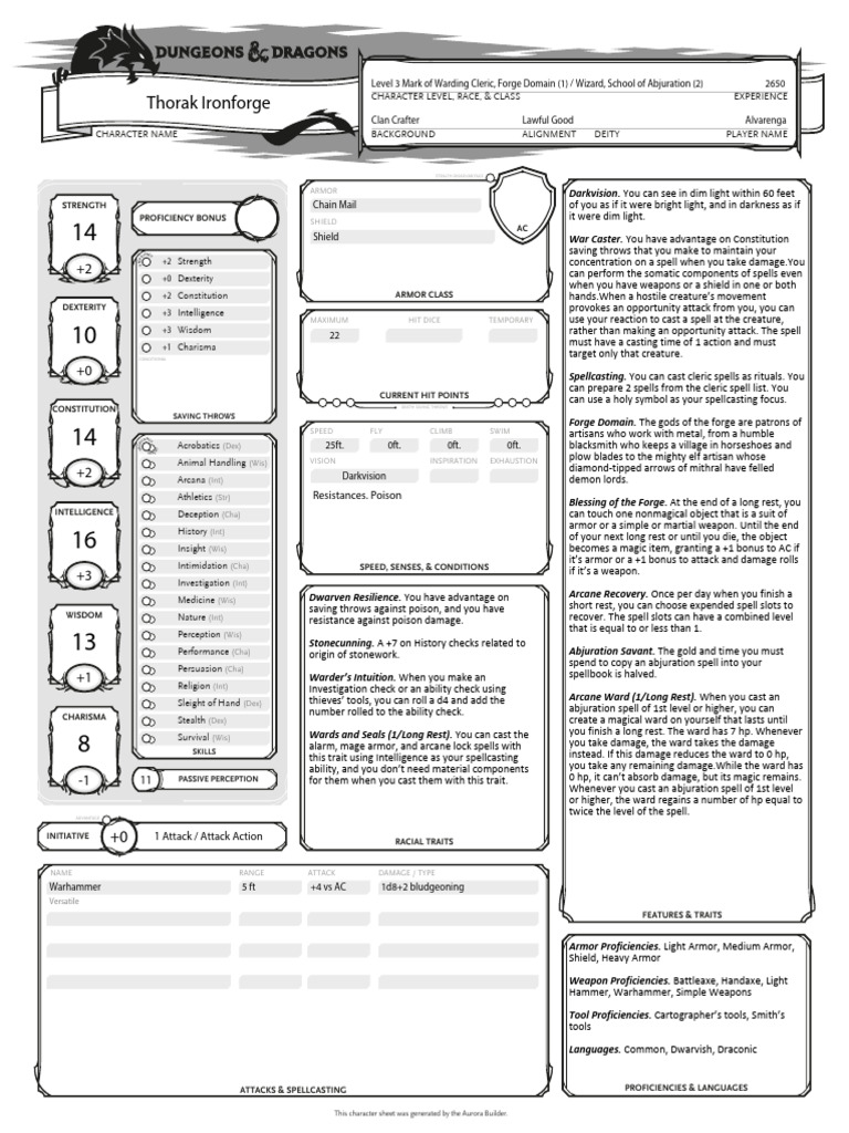 D&D 5E Character Sheet Template | PDF | Dungeons & Dragons | Gary Gygax ...